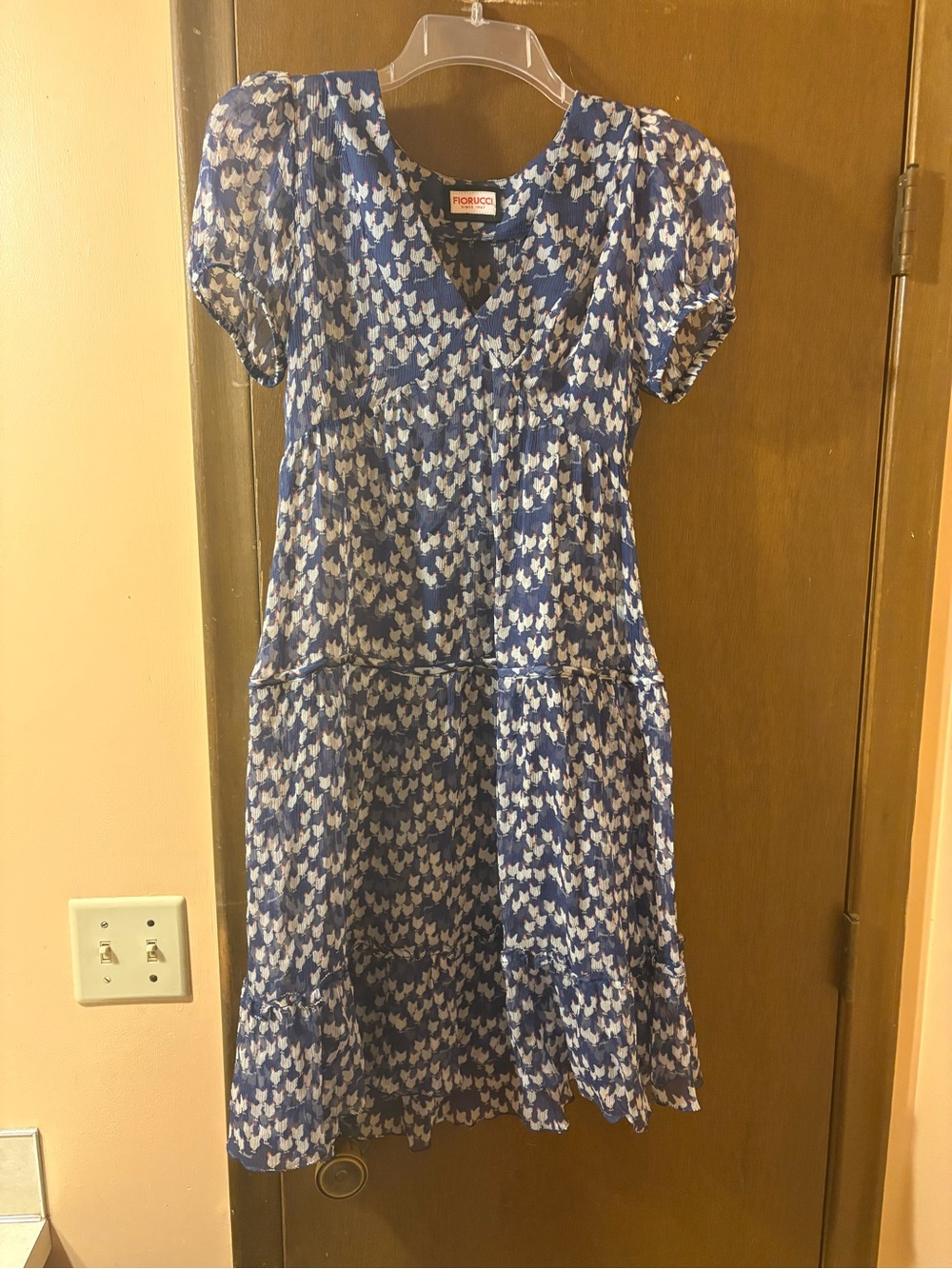 Fiorucci blue chicken print silk mini dress